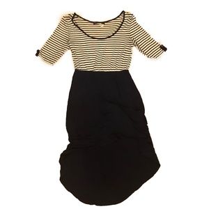 Navy Blue Dress with White Top and Stripes